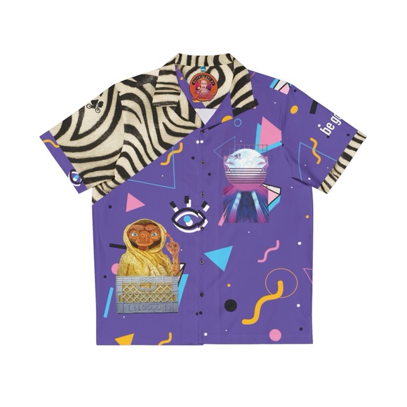 Ultimate 80s E.T. the ExtraTerrestrial Purple Zebra artisan Men's Hawaiian Shirt - Picture 6 of 6